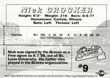 1999 Grandstand Danville Braves #NNO Nick Crocker Back