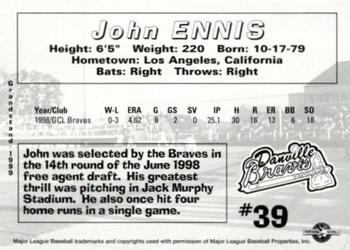 1999 Grandstand Danville Braves #NNO John Ennis Back