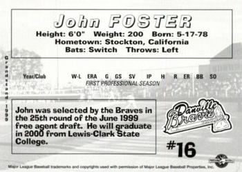 1999 Grandstand Danville Braves #NNO John Foster Back