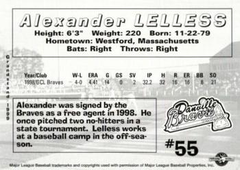 1999 Grandstand Danville Braves #NNO Alexander Lelless Back