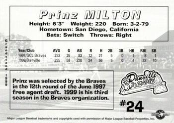 1999 Grandstand Danville Braves #NNO Prinz Milton Back