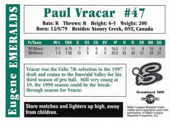 1999 Grandstand Eugene Emeralds #NNO Paul Vracar Back