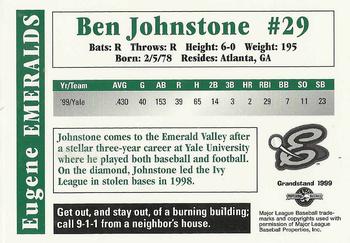 1999 Grandstand Eugene Emeralds #NNO Ben Johnstone Back