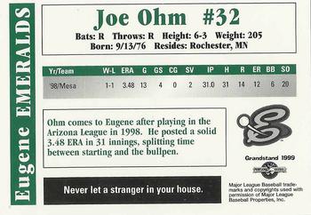 1999 Grandstand Eugene Emeralds #NNO Joe Ohm Back