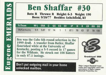 1999 Grandstand Eugene Emeralds #NNO Ben Shaffar Back