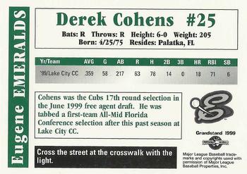1999 Grandstand Eugene Emeralds #NNO Derek Cohens Back