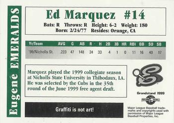 1999 Grandstand Eugene Emeralds #NNO Ed Marquez Back