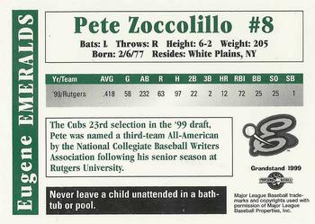 1999 Grandstand Eugene Emeralds #NNO Pete Zoccolillo Back