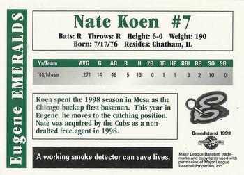 1999 Grandstand Eugene Emeralds #NNO Nate Koen Back