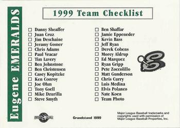 1999 Grandstand Eugene Emeralds #NNO Team Photo Back