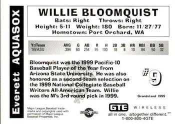 1999 Grandstand Everett AquaSox #NNO Willie Bloomquist Back