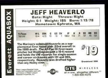 1999 Grandstand Everett AquaSox #NNO Jeff Heaverlo Back