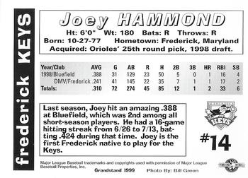 1999 Grandstand Frederick Keys #NNO Joey Hammond Back
