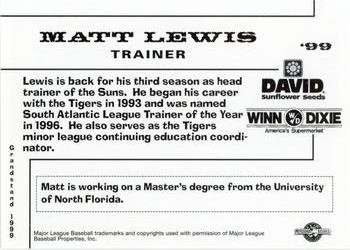 1999 Grandstand Jacksonville Suns #1 Matt Lewis Back