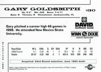 1999 Grandstand Jacksonville Suns #10 Gary Goldsmith Back