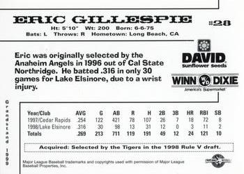 1999 Grandstand Jacksonville Suns #12 Eric Gillespie Back