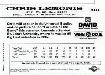 1999 Grandstand Jacksonville Suns #22 Chris Lemonis Back