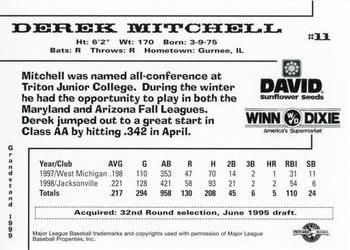 1999 Grandstand Jacksonville Suns #24 Derek Mitchell Back