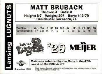 1999 Grandstand Lansing Lugnuts #NNO Matt Bruback Back