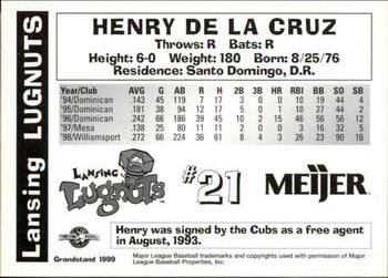 1999 Grandstand Lansing Lugnuts #NNO Henry De La Cruz Back