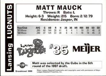 1999 Grandstand Lansing Lugnuts #NNO Matt Mauck Back