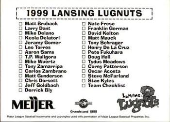1999 Grandstand Lansing Lugnuts #NNO Checklist Back