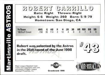 1999 Grandstand Martinsville Astros #NNO Robert Carrillo Back