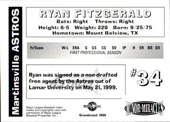 1999 Grandstand Martinsville Astros #NNO Ryan Fitzgerald Back