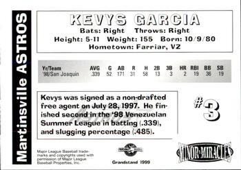 1999 Grandstand Martinsville Astros #NNO Kevys Garcia Back