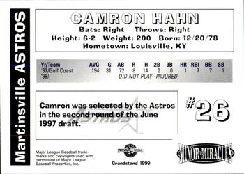 1999 Grandstand Martinsville Astros #NNO Camron Hahn Back