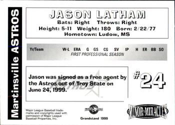 1999 Grandstand Martinsville Astros #NNO Jason Latham Back