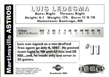 1999 Grandstand Martinsville Astros #NNO Luis Ledesma Back