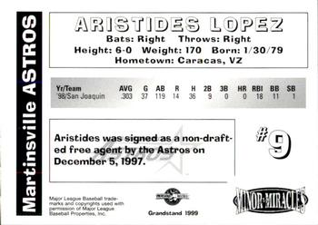 1999 Grandstand Martinsville Astros #NNO Aristides Lopez Back