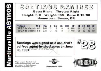 1999 Grandstand Martinsville Astros #NNO Santiago Ramirez Back