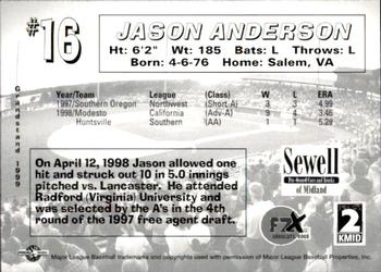 1999 Grandstand Midland RockHounds #NNO Jason Anderson Back