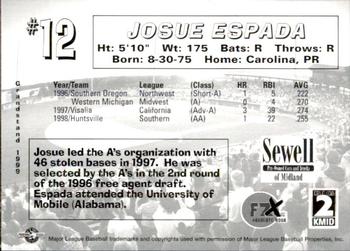 1999 Grandstand Midland RockHounds #NNO Josue Espada Back