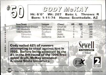 1999 Grandstand Midland RockHounds #NNO Cody McKay Back