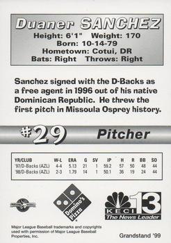 1999 Grandstand Missoula Osprey #NNO Duaner Sanchez Back