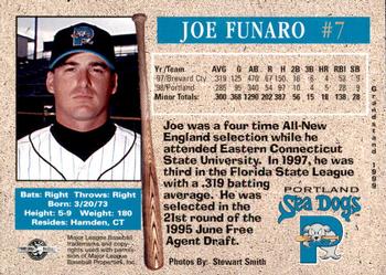 1999 Grandstand Portland Sea Dogs #NNO Joe Funaro Back