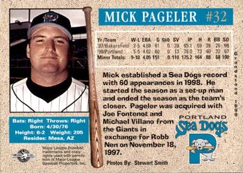 1999 Grandstand Portland Sea Dogs #NNO Mick Pageler Back