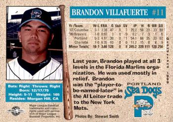 1999 Grandstand Portland Sea Dogs #NNO Brandon Villafuerte Back