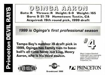 1999 Grandstand Princeton Devil Rays #NNO Oginga Aaron Back