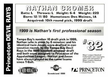 1999 Grandstand Princeton Devil Rays #NNO Nathan Cromer Back