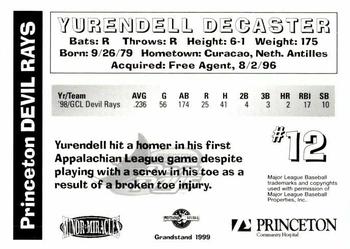 1999 Grandstand Princeton Devil Rays #NNO Yurendell DeCaster Back