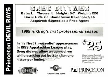 1999 Grandstand Princeton Devil Rays #NNO Greg Dittmer Back