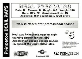 1999 Grandstand Princeton Devil Rays #NNO Neal Frendling Back