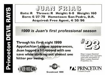 1999 Grandstand Princeton Devil Rays #NNO Juan Frias Back