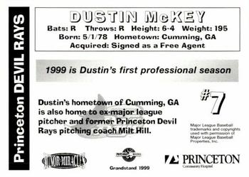 1999 Grandstand Princeton Devil Rays #NNO Dustin McKey Back