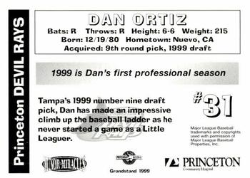 1999 Grandstand Princeton Devil Rays #NNO Dan Ortiz Back