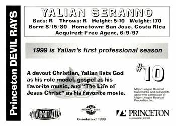 1999 Grandstand Princeton Devil Rays #NNO Yalian Seranno Back